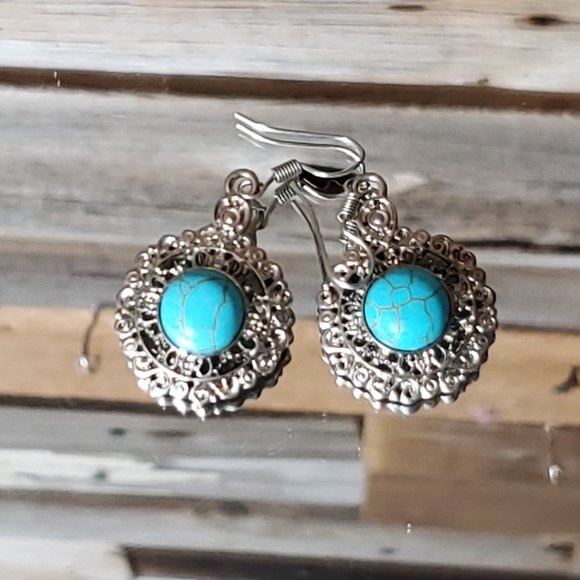 Kimora Genuine Turquoise and Sterling Silver Earrings - Picture 6 of 7